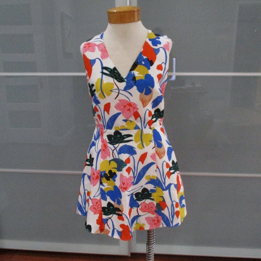 J. Crew Black Label Fit & Flare V-Neck Floral Print Mini Dress